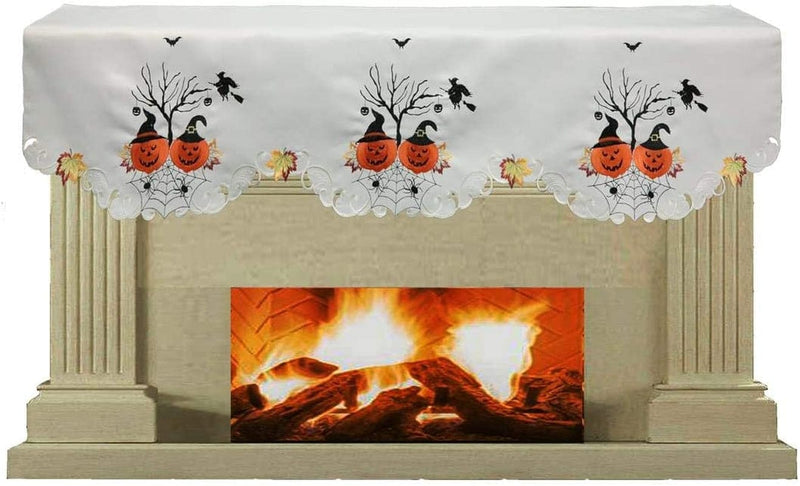 Creative Linens Halloween Tablecloth 33" Square, Embroidered Spooky Pumpkin Bats Spider Web Witch Table Topper for Fall Holiday Decoration, Ivory Home & Garden > Decor > Seasonal & Holiday Decorations Creative Linens Mantel Scarf  