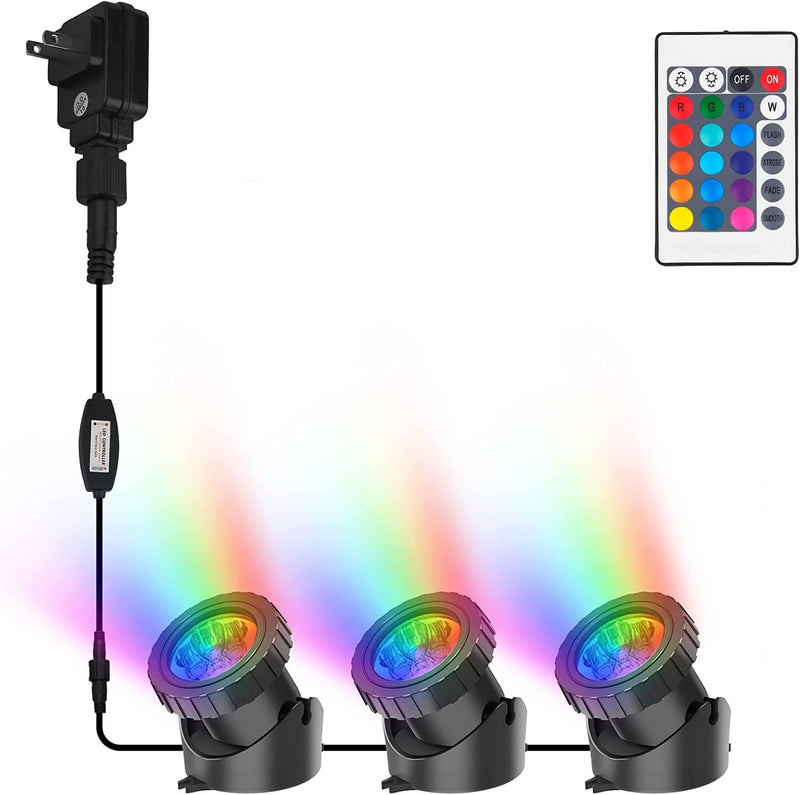 CREPOW RGB Pond Lights, Super Bright Underwater Colorful Landscape Spotlights, 98Ft Remote Control IP68 Waterproof LED Submersible Fountain Lights for Fish Aquarium Tank Garden Yard Pool (Set of 3) Home & Garden > Pool & Spa > Pool & Spa Accessories CREPOW Rgb-3 Lamp  