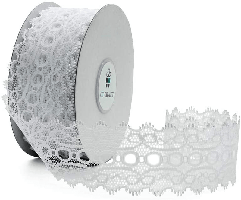 CT CRAFT LLC White Lace Trim Ribbon, Sewing Lace for Trimmings Works, Home Decoration, Gift Wrapping, DIY Crafts, Baby Shower, 1.5 Inch (35mm) X 20 Yards, Wedding White Arts & Entertainment > Hobbies & Creative Arts > Arts & Crafts ‎CT CRAFT LLC Wedding White 20y  