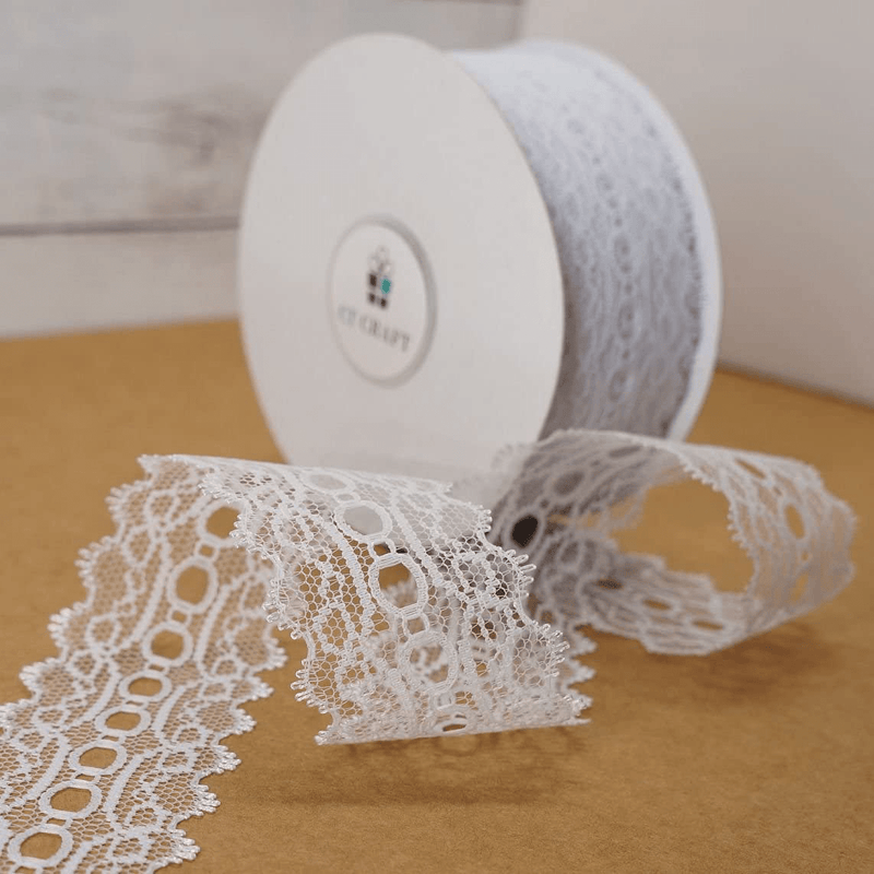 CT CRAFT LLC White Lace Trim Ribbon, Sewing Lace for Trimmings Works, Home Decoration, Gift Wrapping, DIY Crafts, Baby Shower, 1.5 Inch (35mm) X 20 Yards, Wedding White