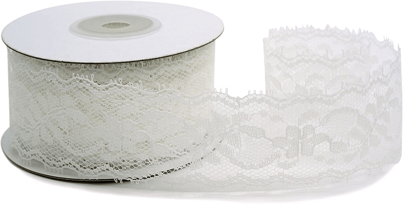CT CRAFT LLC White Lace Trim Ribbon, Sewing Lace for Trimmings Works, Home Decoration, Gift Wrapping, DIY Crafts, Baby Shower, 1.5 Inch (35mm) X 20 Yards, Wedding White