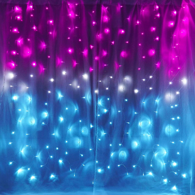 Curtain Lights for Bedroom Waterfall Led String Lights Teal Turquoise Blue Lavender Lilac Purple Ombre Hanging Fairy Lights Mermaid Kids Teen Room Decor for Girls Window Wall (Turquoise & Purple) Home & Garden > Lighting > Light Ropes & Strings CoziTech Pink & Turquoise  