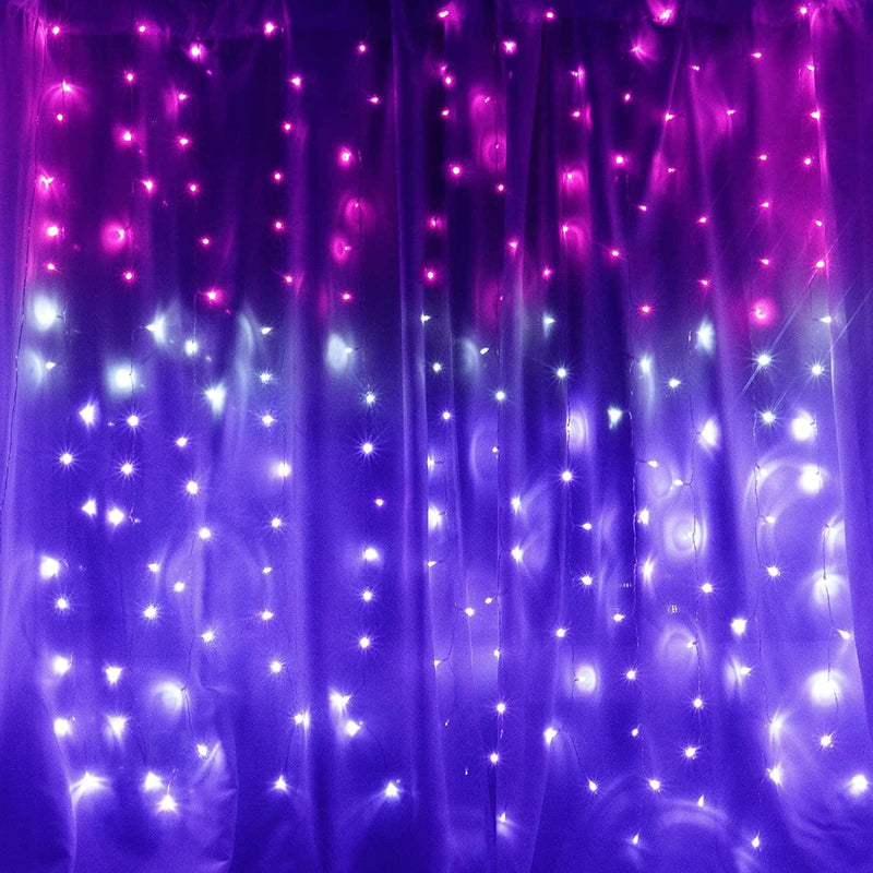 Curtain Lights for Bedroom Waterfall Led String Lights Teal Turquoise Blue Lavender Lilac Purple Ombre Hanging Fairy Lights Mermaid Kids Teen Room Decor for Girls Window Wall (Turquoise & Purple) Home & Garden > Lighting > Light Ropes & Strings CoziTech Pink & Purple  