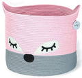 Cute Cotton Rope Storage Baskets - Pink Fox Woven Baby Laundry Basket for Nursery, Stuffed Animal Toy Storage Bin for Kids Rooms, Large Decorative Baby Hamper Basket for Organizing Baby Shower Home & Garden > Household Supplies > Storage & Organization LUXILILY Pink Fox  