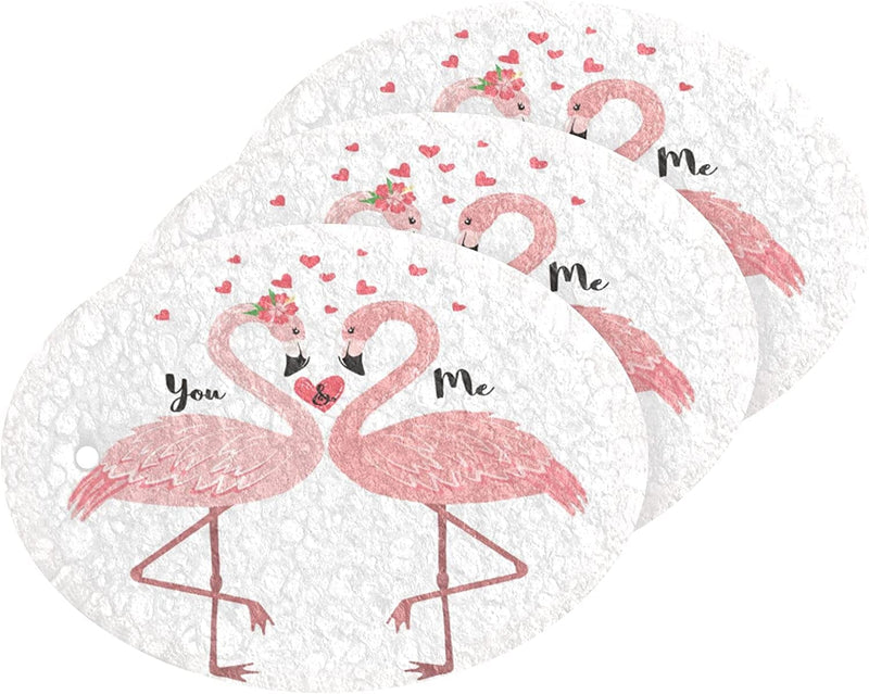 Cute Flamingos Romantic Love Kitchen Sponges Valentine'S Day Wedding Cleaning Dish Sponges Non-Scratch Natural Scrubber Sponge for Kitchen Bathroom Cars, Pack of 3 Home & Garden > Household Supplies > Household Cleaning Supplies Eionryn   