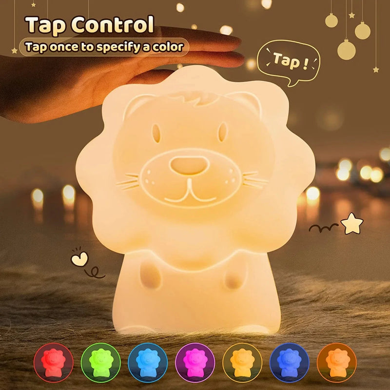 Cute Night Light for Kids – Paint Free Silicone Lion LED Nightlight, Nursery Lamp with Timer, for Toddler, Baby, Girls, Boys, Children Gift, Bedroom