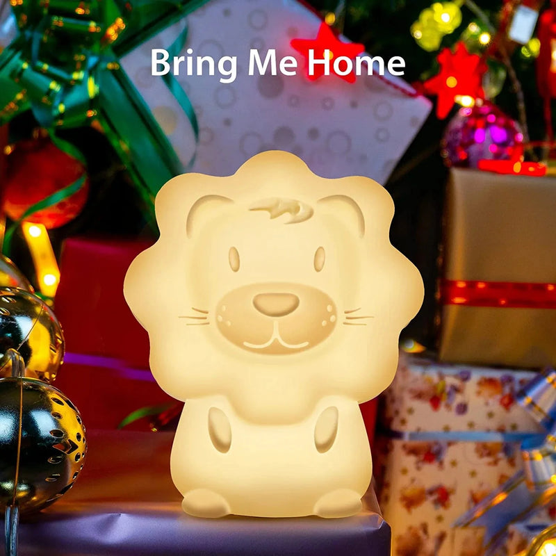 Cute Night Light for Kids – Paint Free Silicone Lion LED Nightlight, Nursery Lamp with Timer, for Toddler, Baby, Girls, Boys, Children Gift, Bedroom