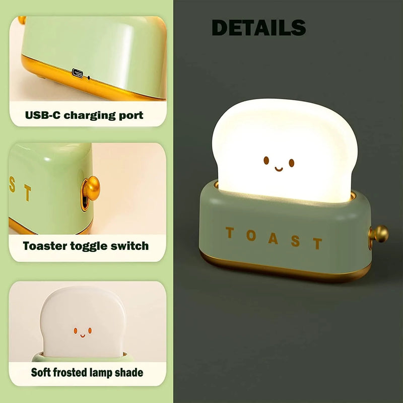 Cute Toast Night Lamp,Dimmable LED Night Light Rechargeable Desk Lamp with Timer, Portable Bedroom Bedside Lamps,Christmas Decor Lights for Baby Girls Boys Sleep (Green) Home & Garden > Lighting > Night Lights & Ambient Lighting Rehenbsem   