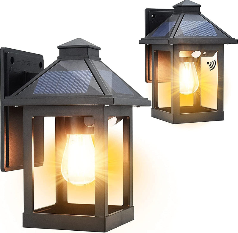 CYHKEE 2 Pack Solar Wall Lanterns Outdoor with 3 Modes, Wireless Dusk to Dawn Motion Sensor LED Sconce Lights IP65 Waterproof, Exterior Front Porch Security Lamps Wall Mount Patio Fence Decorative Home & Garden > Lighting > Lamps CYHKEE Black (2 Pack)  