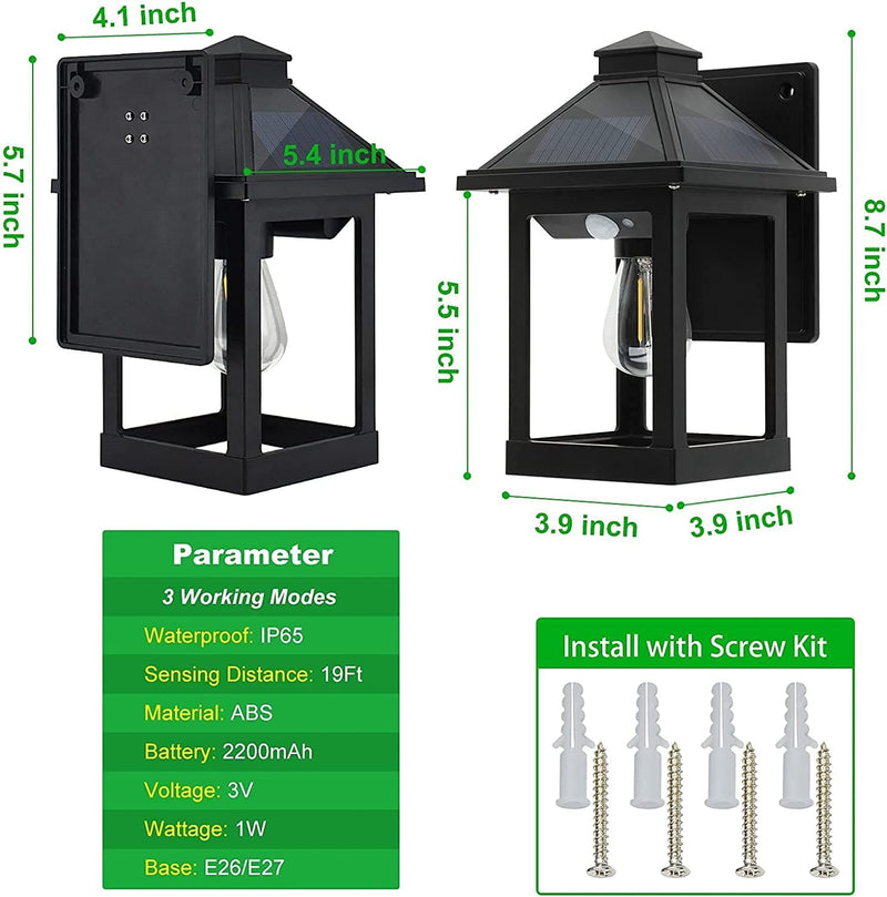 CYHKEE 2 Pack Solar Wall Lanterns Outdoor with 3 Modes, Wireless Dusk to Dawn Motion Sensor LED Sconce Lights IP65 Waterproof, Exterior Front Porch Security Lamps Wall Mount Patio Fence Decorative