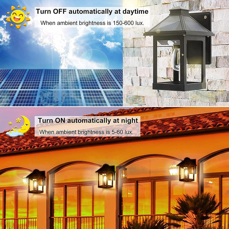 CYHKEE 2 Pack Solar Wall Lanterns Outdoor with 3 Modes, Wireless Dusk to Dawn Motion Sensor LED Sconce Lights IP65 Waterproof, Exterior Front Porch Security Lamps Wall Mount Patio Fence Decorative Home & Garden > Lighting > Lamps CYHKEE   