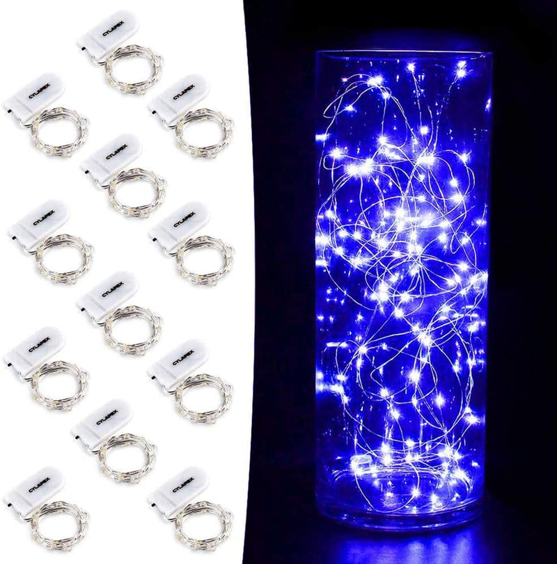 CYLAPEX 12 Pack Blue Fairy String Lights Battery Operated Fairy Lights Starry String Lights on 3.3Ft/1M Silvery Copper Wire DIY Christmas Decoration Costume Wedding Party Halloween Easter Home & Garden > Lighting > Light Ropes & Strings CYLAPEX Blue  