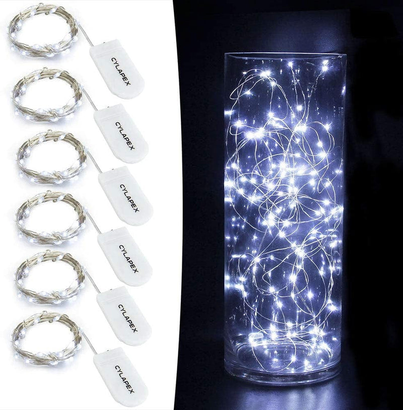 CYLAPEX 6 Pack Fairy Lights Battery Operated String Lights, 20 LED on 3.3Ft Silvery Copper Wire, Firefly Fairy String Lights Warm White for Wedding Party Mason Jar Christmas Decorations Bedroom Decor Home & Garden > Lighting > Light Ropes & Strings CYLAPEX Cool White  