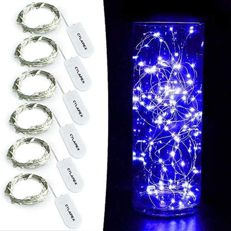 CYLAPEX 6 Pack Fairy Lights Battery Operated String Lights, 20 LED on 3.3Ft Silvery Copper Wire, Firefly Fairy String Lights Warm White for Wedding Party Mason Jar Christmas Decorations Bedroom Decor Home & Garden > Lighting > Light Ropes & Strings CYLAPEX Blue  