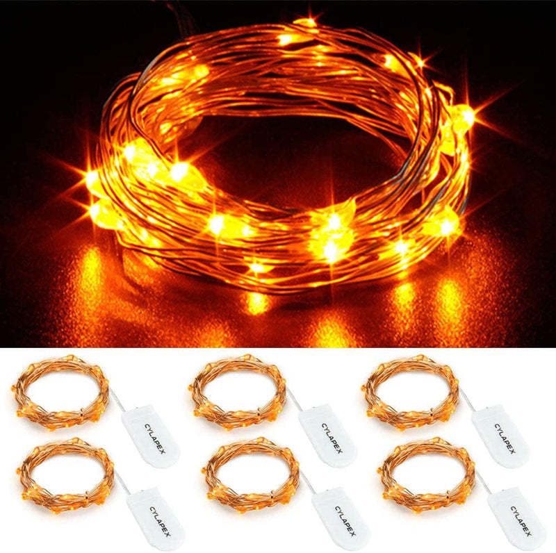 CYLAPEX 6 Pack Fairy Lights Battery Operated String Lights, 20 LED on 3.3Ft Silvery Copper Wire, Firefly Fairy String Lights Warm White for Wedding Party Mason Jar Christmas Decorations Bedroom Decor Home & Garden > Lighting > Light Ropes & Strings CYLAPEX Orange  