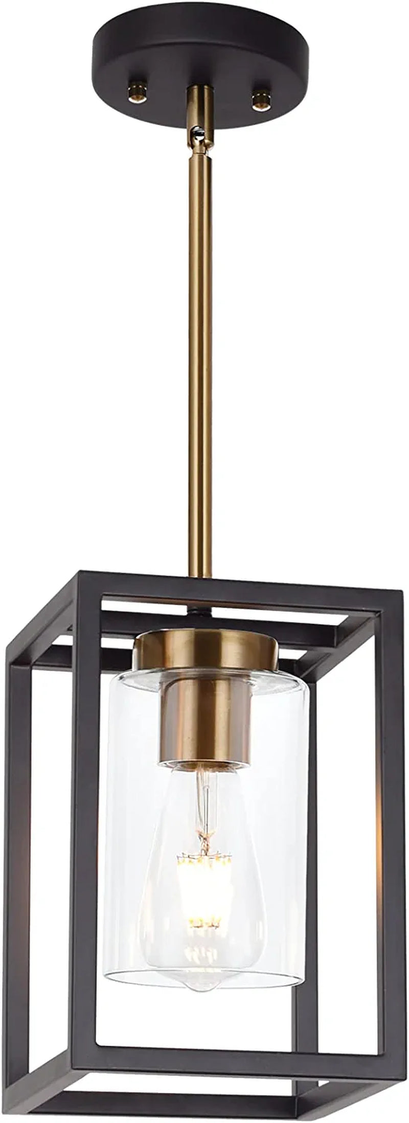 VINLUZ Single 1 Light Black and Brushed Nickel Modern Glass Pendant Light Industrial Modern Metal Chandelier with Clear Glass Shade for Dining Room Kitchen Island Foyer Cafe Home & Garden > Lighting > Lighting Fixtures VINLUZ Black and Brushed Brass 1 Light 