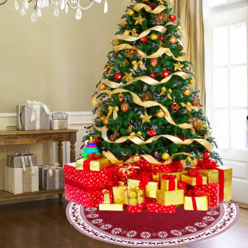 Final Clear Out! 90Cm/122Cm Christmas Tree Skirt Traditional Knitted Thick Rustic Tree Dress Red Snowflake Elk Skirt for Xmas Tree Decor Home & Garden > Decor > Seasonal & Holiday Decorations > Christmas Tree Skirts ZeHui14009   