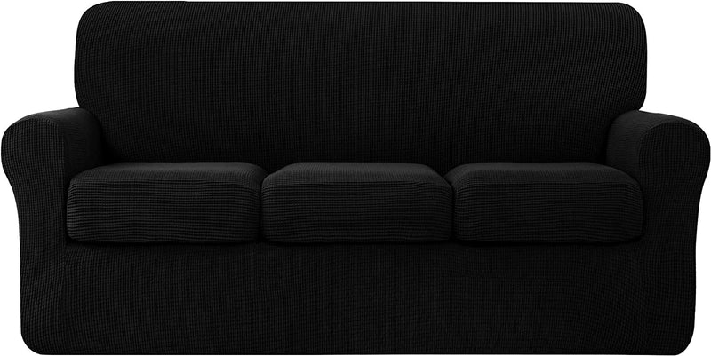 Hokway Couch Cover for 2 Cushion Couch 3 Piece Stretch Sofa Slipcovers with Separate Cushion for 2 Seater Couch Furniture Covers for Kids and Pets in Living Room(Medium,Dark Blue) Home & Garden > Decor > Chair & Sofa Cushions Hokway Black Large 