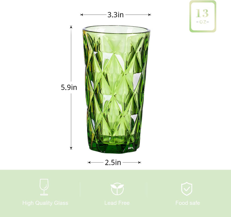 SUNNOW Vastto 13 Ounce Multicolor Diamond Pattern Glass Tumbler,For Water, Beverage,Juice, Wine,Beer, and Cocktail,Set of 4 Home & Garden > Kitchen & Dining > Tableware > Drinkware SUNNOW   