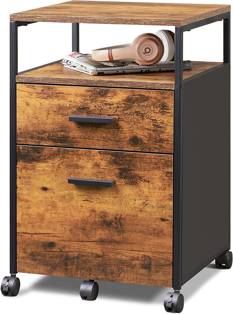 DEVAISE 2 Drawer File Cabinet, Mobile File Cart with Open Storage Shelf, Wood Filing Cabinet Fits A4, Letter or Legal Size for Home Office, Black Home & Garden > Household Supplies > Storage & Organization DEVAISE Rustic Brown 2 drawer with shelf 