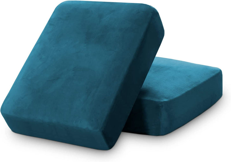 Stretch Velvet Couch Cushion Covers for Individual Cushions Sofa Cushion Covers Seat Cushion Covers, Thicker Bouncy with Elastic Edge Cover up to 10 Inch Thickness Cushions (1 Piece, Brown) Home & Garden > Decor > Chair & Sofa Cushions PrinceDeco Deep Teal 2 