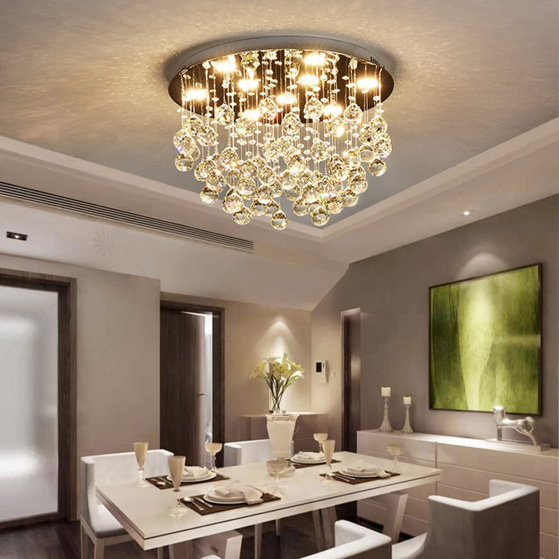 7PM 20" Small Chandeliers, 9-Light Modern round Crystal Chandeliers, Flush Mount Ceiling Light Fixture, Dimmable, Adjustable Color Temperature, Mini Chandeliers for Bedroom, Living Room, Dining Room Home & Garden > Lighting > Lighting Fixtures > Chandeliers 7PM   