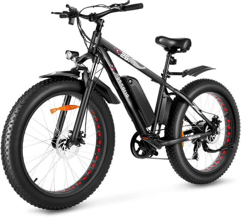 Speedrid Electric Bike 48V 500W Fat Tire Electric Bike Snow Bike 26" 4.0, 48V 10.4Ah Removable Battery and Professional 7 Speed Sporting Goods > Outdoor Recreation > Cycling > Bicycles GUANGZHOU MYATU PEDELEC TECHNOLOGY CO.,LTD Black and Red  