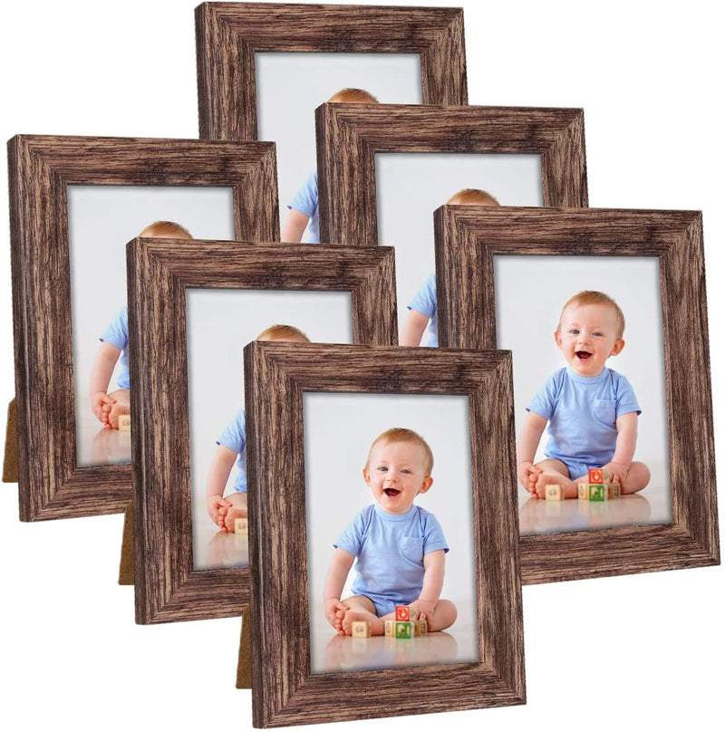 Q.Hou 8X10 Picture Frame Wood Patten Rustic Brown Photo Frames Packs 4 with High Difinition Glass for Tabletop or Wall Decor (QH-PF8X10-BR) Home & Garden > Decor > Picture Frames Q.Hou Rustic Brown 4x6 