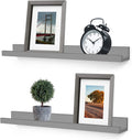 Picture Shelf, Greenco Set of 2 Wall Mounted Photo Ledge Floating Shelves for Bedroom, Living Room, Kitchen, Bathroom, Nursery Display, White Finish Furniture > Shelving > Wall Shelves & Ledges Greenco Grey  
