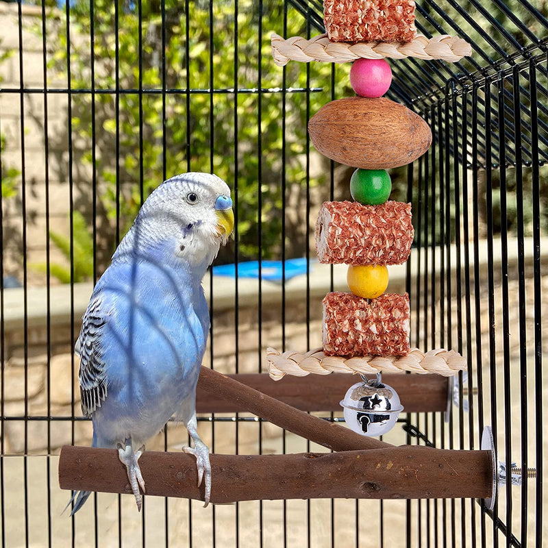 Deloky 7 Packs Bird Parakeets Chewing Toys-Natural Wood Hanging Bird Cage Toys Set-Climbing Ladder Bird Swing Toys for Parakeets,Cockatiels,Lovebird,Budgie,Conures