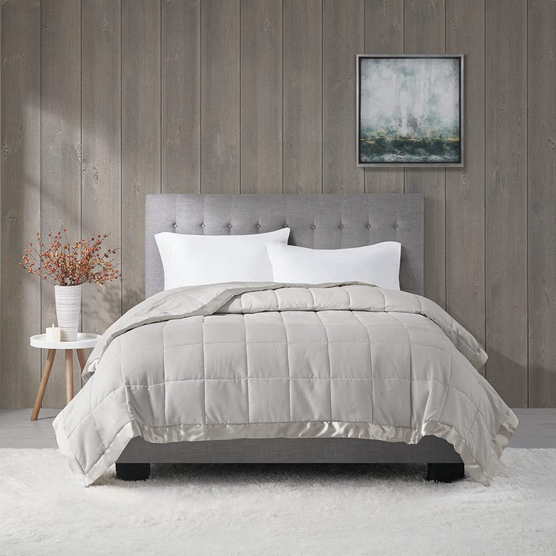 Madison Park Cambria down Alternative Blanket, Premium 3M Scotchgard Stain Release Treatment All Season Lightweight and Soft Cover for Bed with Satin Trim, Oversized Full/Queen, Aqua Home & Garden > Linens & Bedding > Bedding > Quilts & Comforters Madison Park Grey Full/Queen 