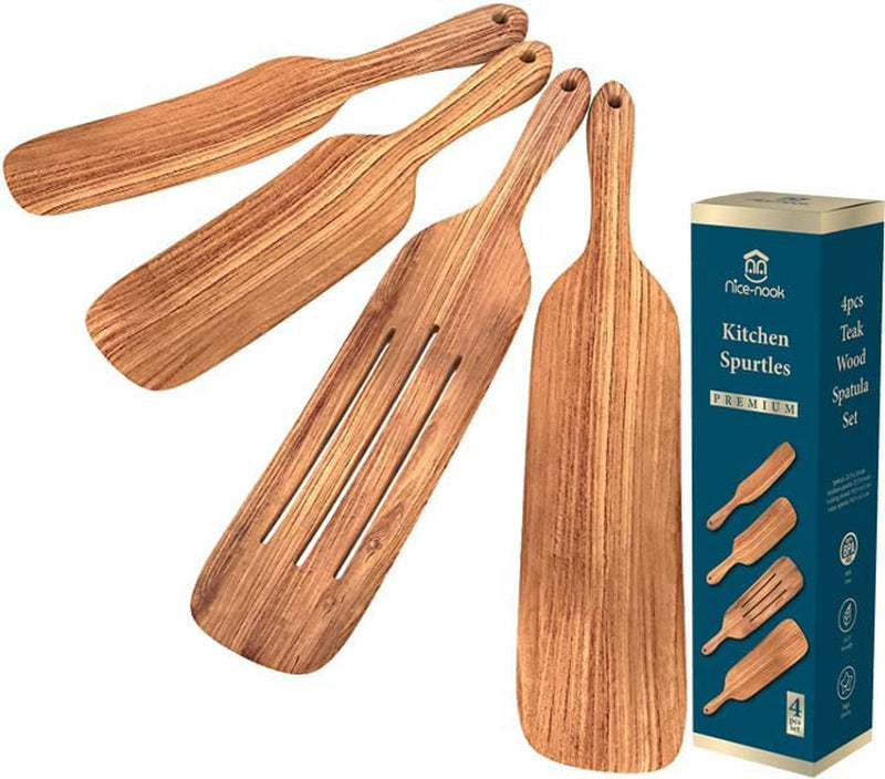 Spurtle Set -Spurtles Kitchen Tools as Seen on TV- Nice-Nook 5Pc Wooden Spoons for Cooking Made with Premium Teak Wood-Cookware Utensils for Non Stick Good for Scooping, Spreading, Serving and More. Home & Garden > Kitchen & Dining > Kitchen Tools & Utensils Nice-nook 4 Pcs Set  