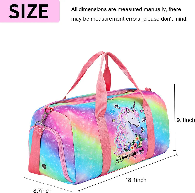 Duffle Bag for Girls Kids Gym Bag Women Workout Sports Travel Bag Weekender Overnight Bag with Shoe Compartment and Wet Pocket Home & Garden > Household Supplies > Storage & Organization BTOOP   