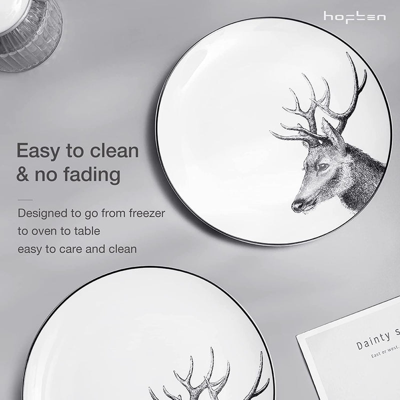 Kitchen Plates and Bowls Sets for 6, 18 Piece Dinnerware Sets, Dish Set with Deer Theme, Microwave Safe Plates and Bowls, Chip Resistant Dinnerware, Dishwasher Safe Home & Garden > Kitchen & Dining > Tableware > Dinnerware HF HOFTEN   