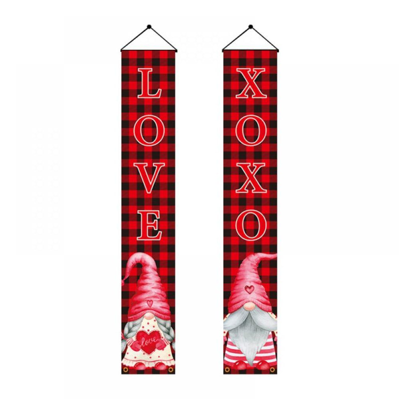 Keimprove Valentine'S Day Porch Sign Gnome Valentine'S Day Banner Black and Red Buffalo Check Plaid Valentine Decor Outdoor Front Porch Door Yard Welcome Sign Home & Garden > Decor > Seasonal & Holiday Decorations Keimprove A  