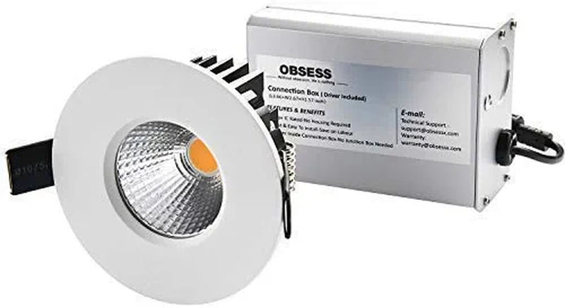 OBSESS 3 Inch LED Recessed Ceiling Light with Junction Box Dimmable LED Downlight Shower Lights Gimbal Trim 3000K Warm White 8W 600LM Brightness IP65 Waterproof Home & Garden > Lighting > Flood & Spot Lights OBSESS 3000K Warm White  