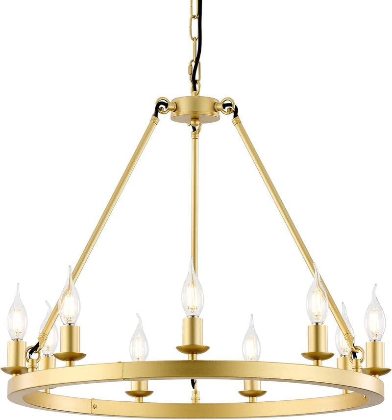 Hubrin Gold Wagon Wheel Chandelier, 20-Light 47 Inch, Farmhouse Industrial X- Large Chandelier Light Fixtures E12 Base Kitchen Island Light for Home Staircase Store (Sand Gold, 47" 20-Light) Home & Garden > Lighting > Lighting Fixtures > Chandeliers Hubrin Sand gold 23.6" 9-Light 
