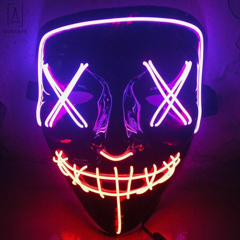 Gustave Halloween Scary Light Mask 4 Modes 2 Colors Cosplay Led Costume Mask EL Wire Light up for Festival Party Costume Christmas "Fluorescent Green+White" Apparel & Accessories > Costumes & Accessories > Masks Gustave Pink+Red  