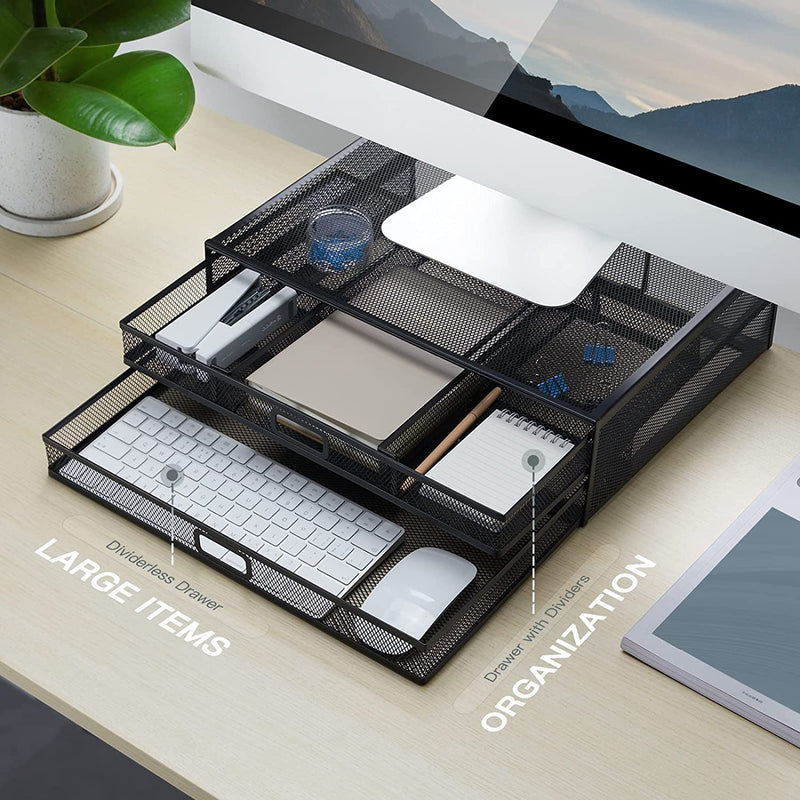 Monitor Stand with Drawer, Monitor Stand, Monitor Riser Mesh Metal, Desk Organizer, Monitor Stand with Storage, Desktop Computer Stand for PC, Laptop, Printer - HUANUO Home & Garden > Household Supplies > Storage & Organization HUANUO   