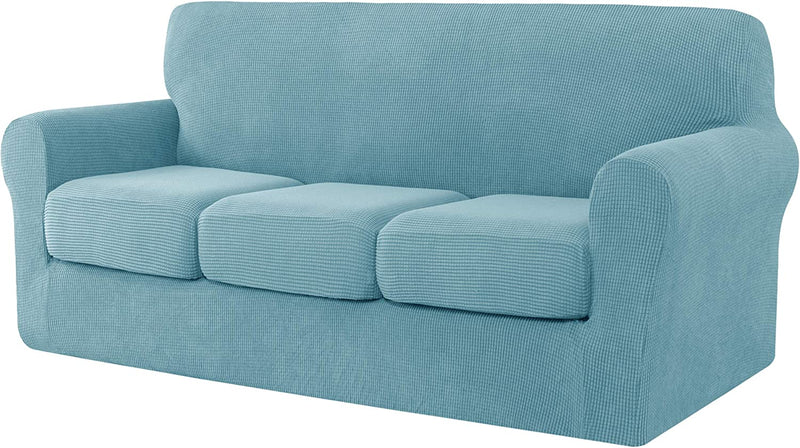 Ouka Slipcover with 3-Piece Separate Cushion Cover, High Stretch Couch Cover, Soft Protector for Sofa with Separate Cushions(Large,Ivory White) Home & Garden > Decor > Chair & Sofa Cushions Ouka Light Blue Large 