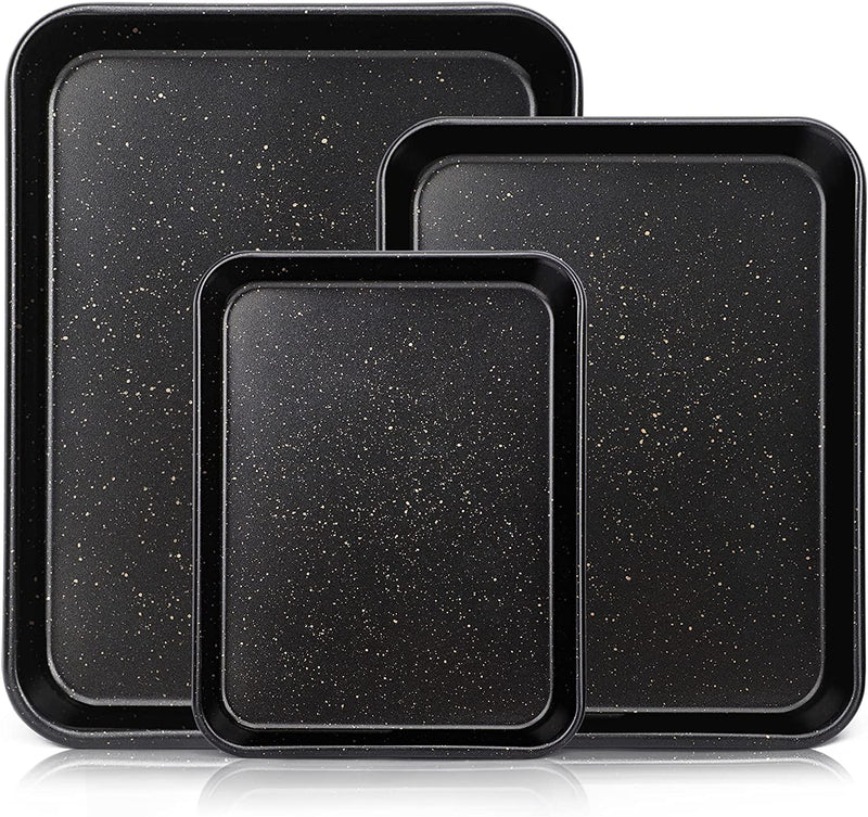 Suice 3 Pcs Nonstick Baking Pan Set, 14.5 X 10 & 12 X 7 & 9 X 6 Inch Cookie Sheet Toaster Oven Pan Carbon Steel Bakeware for Daily Baking, Roasting, Cooking, Home Kitchen & Commercial Use - Black