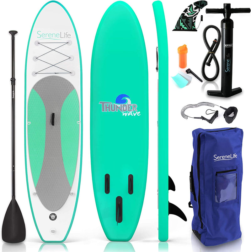 Serenelife Inflatable Stand up Paddle Board (6 Inches Thick) with Premium SUP Accessories & Carry Bag | Wide Stance, Bottom Fin for Paddling, Surf Control, Non-Slip Deck | Youth & Adult Standing Boat Sporting Goods > Outdoor Recreation > Fishing > Fishing Rods SenerelifeHome Olive Green Paddle Board 