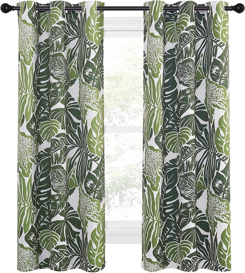 NICETOWN Room Darkening Tropical Curtains 84 Inches Length, Summer Palm Tree Banana Leaf Light Reducing Window Coverings for Villa/Hall/Patio Door, W52 X L84, Double Pieces, Green Palm