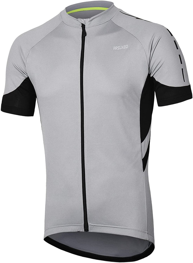 ARSUXEO Men'S Short Sleeves Cycling Jersey Bicycle MTB Bike Shirt 636 Sporting Goods > Outdoor Recreation > Cycling > Cycling Apparel & Accessories ARSUXEO Light Gray Small 