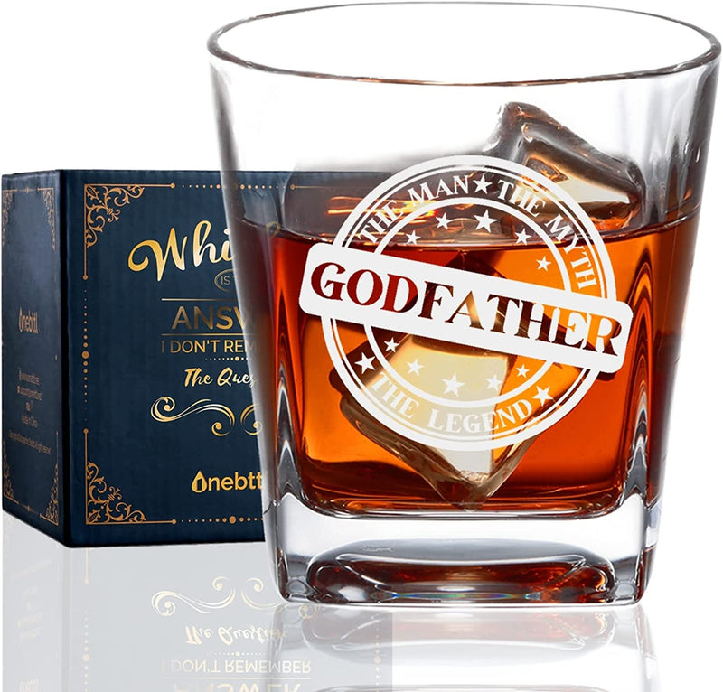 Godfather Gifts, Whiskey Glass Funny Gift Idea for the Best Godfather for Christmas, Birthday, Box and Greeting Card Included - BEST FREAKIN' UNCLE & GODFATHER EVER Home & Garden > Kitchen & Dining > Barware Onebttl THE MAN THE MYTH THE LEGEND  