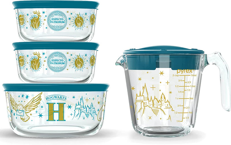 Pyrex 8-Pc Glass Food Storage Container Set, 4-Cup & 3-Cup Decorated round and Rectangle Meal Prep Containers, Non-Toxic, Bpa-Free Lids, Colorful, Disney'S Star Wars Home & Garden > Household Supplies > Storage & Organization Pyrex Harry Potter Holiday  