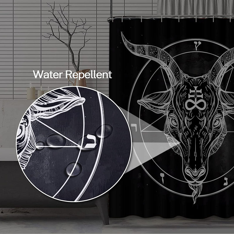 Emvency Shower Curtain Pentagram with Demon Baphomet Satanic Goat Head Binary Symbol Tattoo Retro Music Summer for Biker Black Waterproof Polyester Fabric 72 X 72 Inches Set with Hooks Sporting Goods > Outdoor Recreation > Fishing > Fishing Rods Emvency   