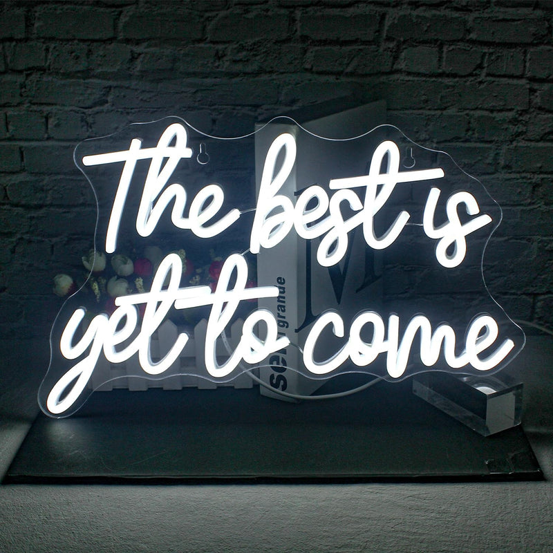 FAXFSIGN the Best Is yet to Come Neon Sign White Letter Led Neon Lights for Wall Decor Usb Word Light up Signs for Bedroom Home Bar Wedding Birthday Party Kids Room Teens Gifts