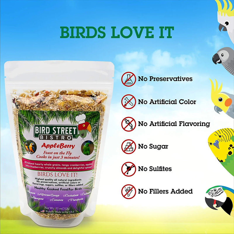 Bird Street Bistro Parrot Food Sample 4 Pack - Parakeet Food - Cockatiel Food - Bird Food - Cooks in 3-15 Min W/ Natural & Organic Grains - Healthy, Non-Gmo Fruits, Healthy Orientated Spices Animals & Pet Supplies > Pet Supplies > Bird Supplies > Bird Food Bird Street Bistro   