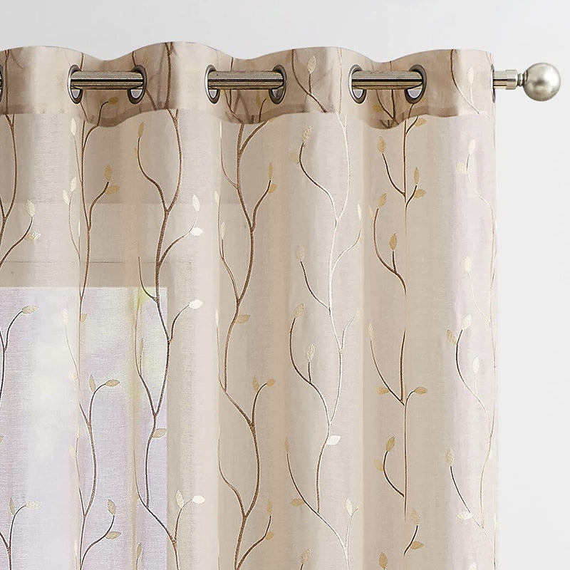 JINCHAN Sheer Embroidered Curtains for Living Room 84 Inch Length 2 Panels Leaf Pattern Voile for Bedroom Botanical Design Rod Pocket Top Window Treatments Sheers for Kitchen White on Taupe Home & Garden > Decor > Window Treatments > Curtains & Drapes CKNY HOME FASHION Vine Beige 84"L 